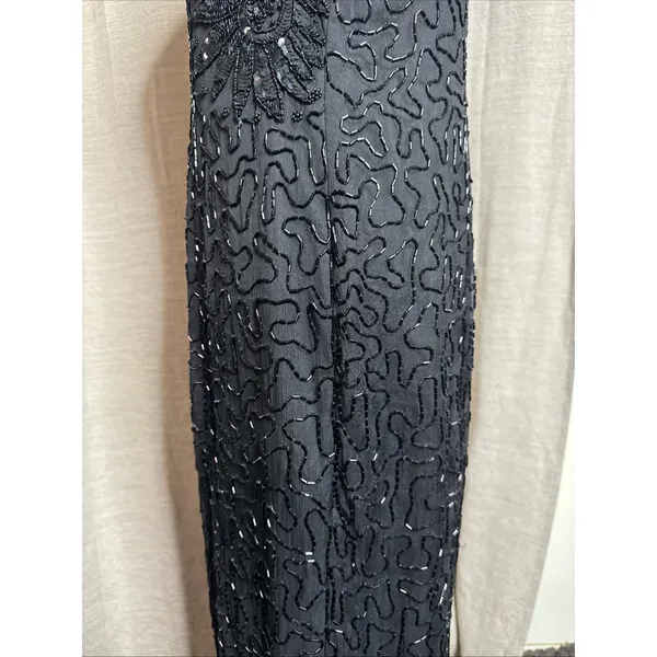 Vintage 90s Papell Boutique Black silk floral beaded sequin gown black tie Sz 14 - Image 8
