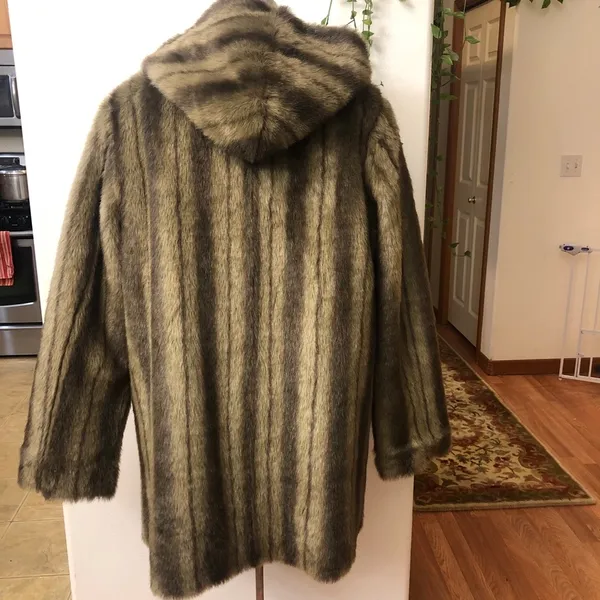 Dennis Basso Coat Reversible Faux Suede Fur Mink Brown Hooded - Image 9