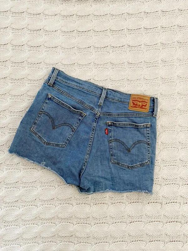Levi's Light Blue Distressed High-Rise Jean Shorts - Image 3