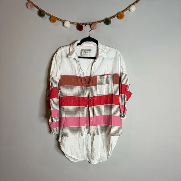 Anthropologie Holding Horses Monroe Striped Button Down Oversized Blouse - Image 2