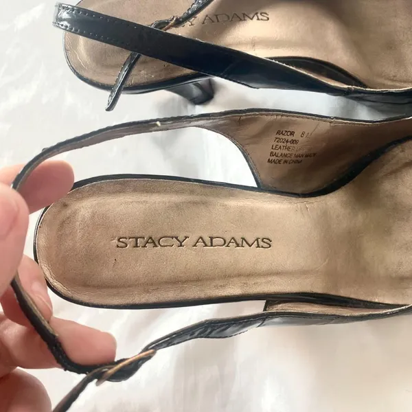 Stacy Adams Vintage 90s Black Leather Slingback Kitten Heels US 8 - Image 4