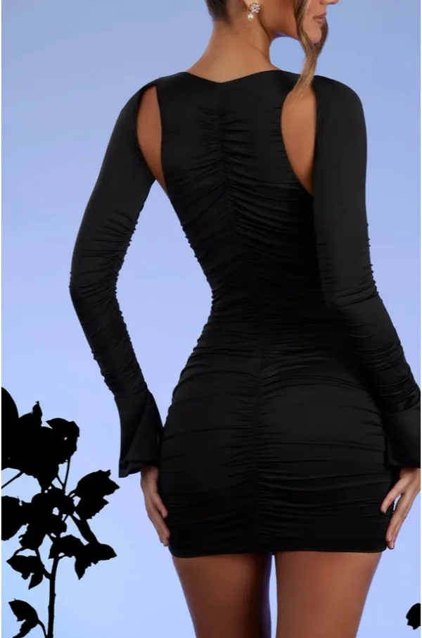 Oh Polly Black ruching dress - Image 2