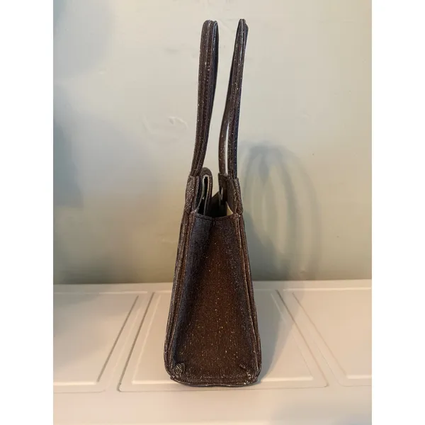 Retro y2k Brown Shimmer Pleated Faux Pearl Top Handle Evening Bag boho whimsi da - Image 4