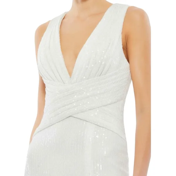 NWT IEENA for Mac Duggal White Sequin Wrap Gown Size 4 Style 26598 - Image 2