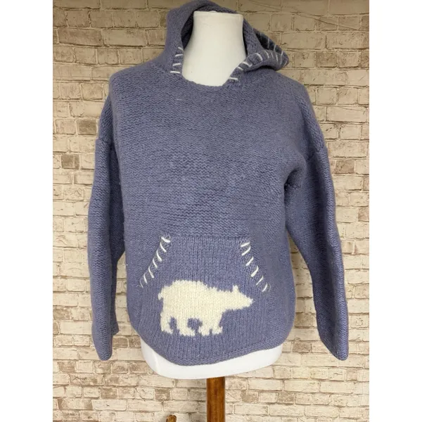 sharanel sweater Small Blue Polar Bear Hood Wool‎ Sweater - Image 2