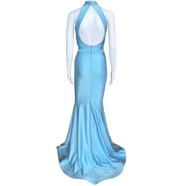 Jessica Angel 406 High Neck Open Back Halter Gown Cold Light Blue Size XS NWT - Image 4