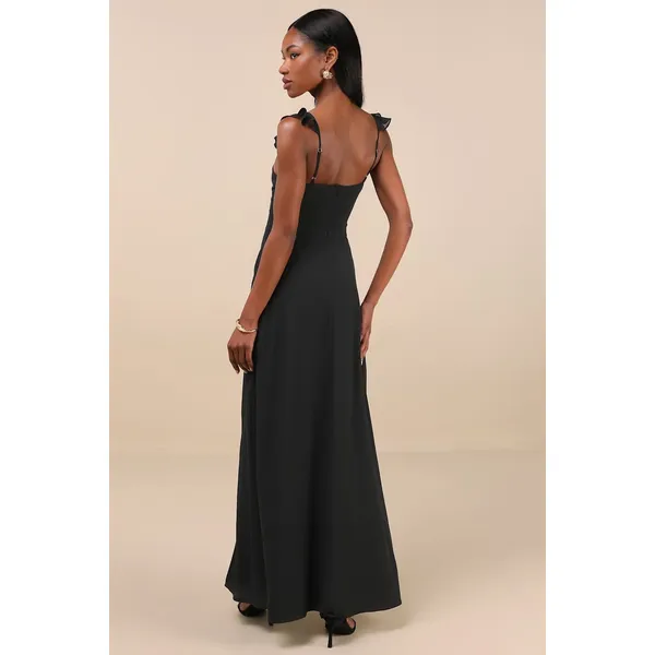 NWT Lulus The Way to Love Black Ruffled Maxi Dress Bridesmaid Gala Banquet Sz L - Image 3