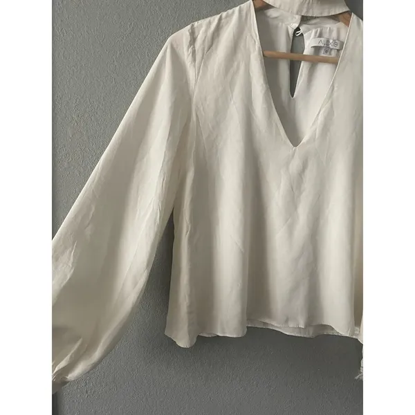 ALEXIS "KLEIN" WHITE SILK RUFFLE CHOKER BLOUSE TOP - Image 6
