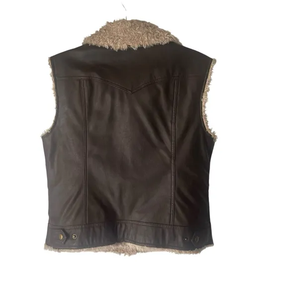Maurices Y2k Size Large Penny‎ Lane Retro Faux Leather Brown Button Up Vest - Image 4