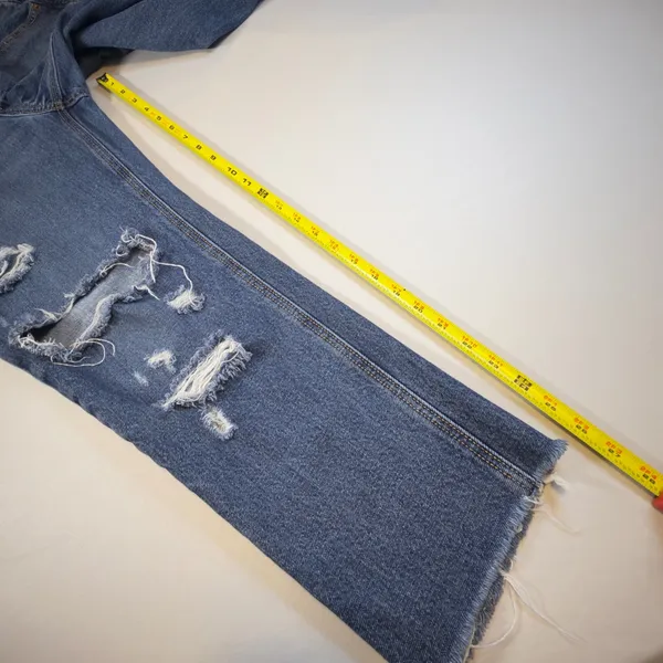 Old Navy High Rise Slouchy Straight Distressed Crop Jeans Blue Button Fly Size 4 - Image 11
