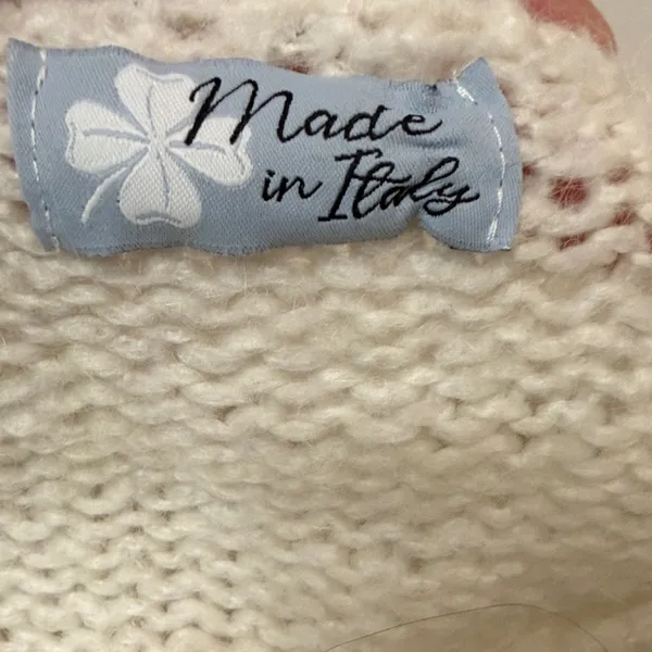 Made in Italy- Vintage Cream Knit Boxy Sweater Shoelace Shoulder Detail Size S/M - Image 3