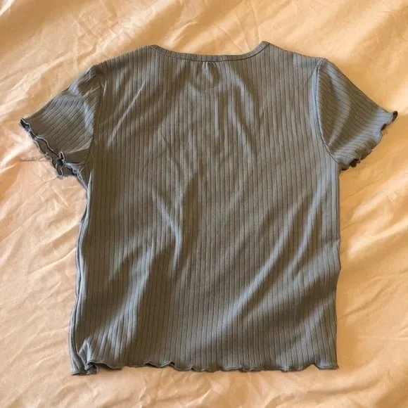 Bluenotes Mauve Ribbed Baby Tee Butterfly Patch Size Small Lettuce Edge 90s y2k - Image 3
