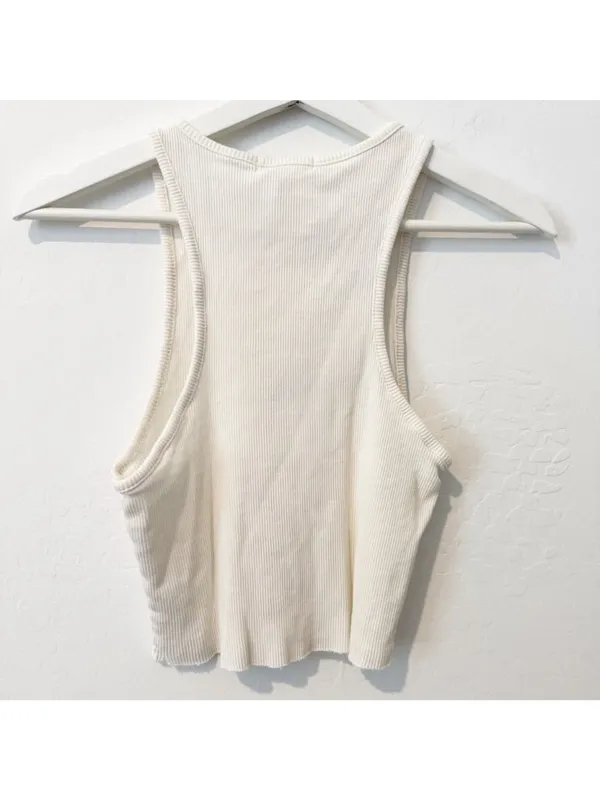 Full Tilt Tank Top Size L Cream Nashville Ribbed Embroidered Graphic Shirt Indie - Image 6