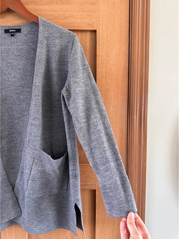 Quince 100% Merino Wool Open Front Cardigan Sweater Pockets Gray Women’s Medium - Image 3