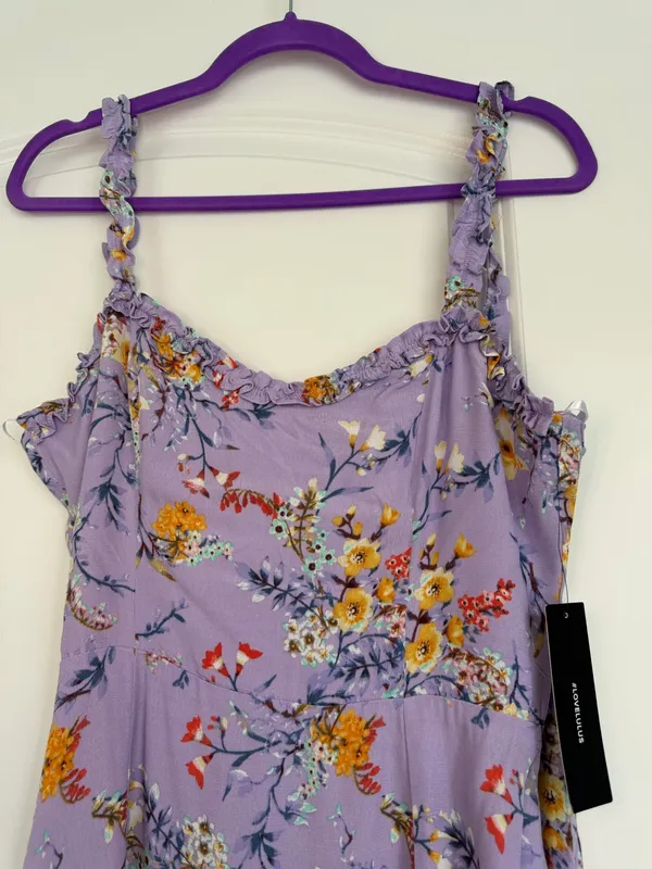 Lulus Lavender Floral Print Tie-Back Midi Dress - Image 4