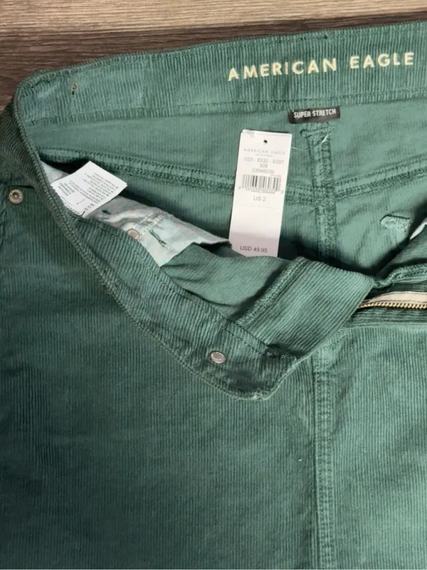American Eagle Hi-Rise Corduroy Mini Skirt Green Super Stretch Size 2 NWT - Image 9