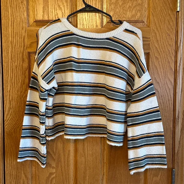 OTHERS FOLLOW Knit Striped Pullover Cropped Sweater Womens Medium - Image 2