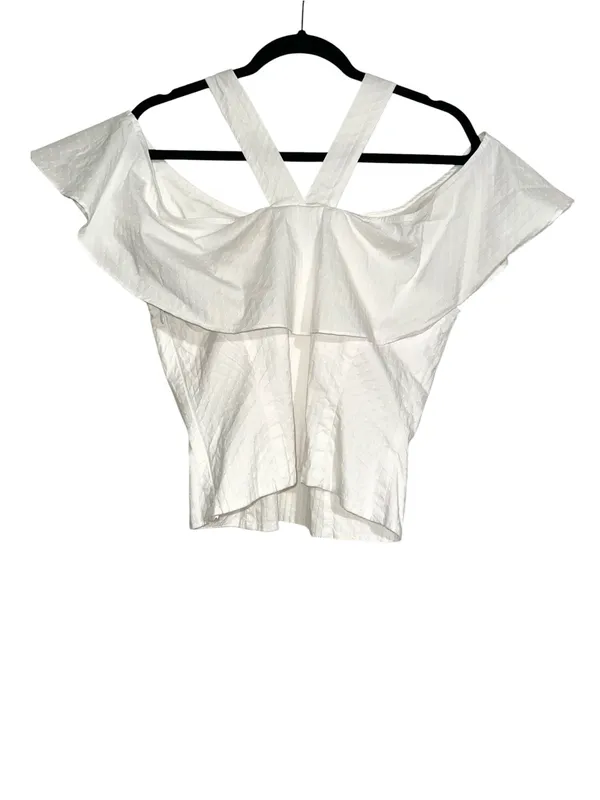 INTERMIX White Off The Shoulder Ruffle Halter Top LARGE - Image 3