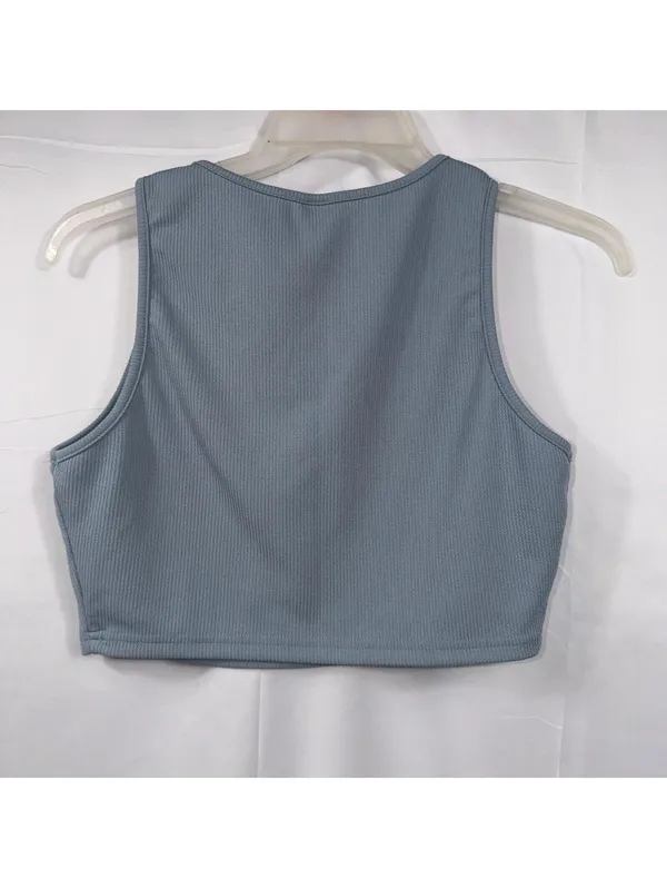 SHEIN Women’s Ribbed Lounge Set Blue Gray Crop Tank & Shorts Size Large - Image 6