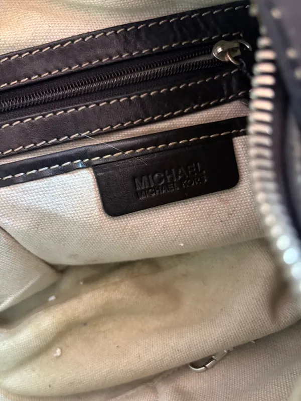 Michael Kors Black Leather Hobo Shoulder Bag White Contrast Stitch Y2K - Image 7