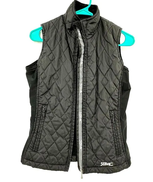 SERAC size small black quilted puffer vest zip up front fleece sides zip pockets - Image 2