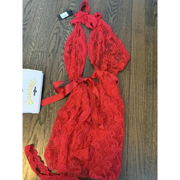 Mapale Bow Lace Babydoll Chemise & Thong Set Sz L/XL NWT - Image 11