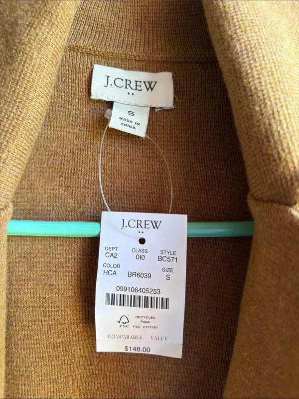 J. Crew Long Open-Front Cardigan in Camel Brown NWT size small - Image 2