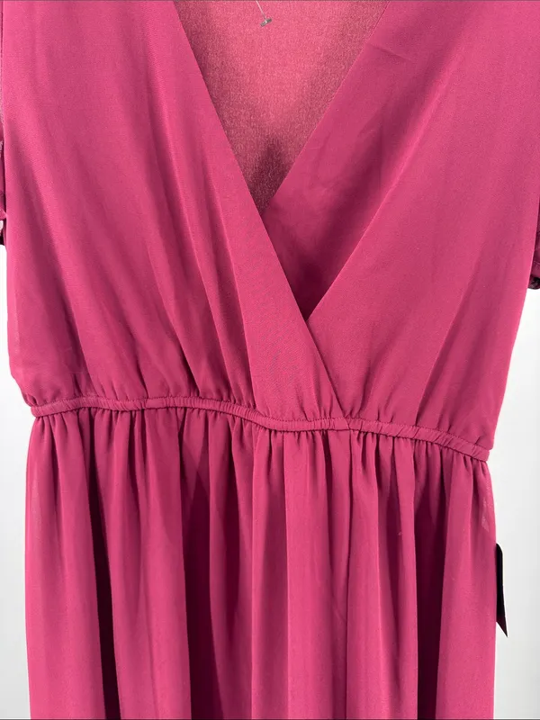 Lulus Lost in the Moment Burgundy Maxi Dress side slit S flutter sleeve bridesmaid - Image 10