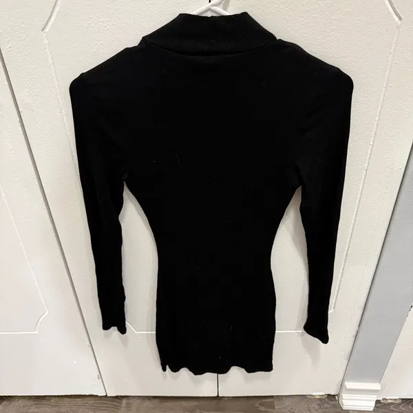 Windsor Black Long Sleeve Ribbed Bodycon Mini Dress - Image 2