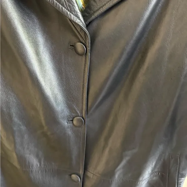 Firenze Leather Jacket Womens Long MADE IN‎ ITALY Coat Black Floral Lined L / XL - Image 4