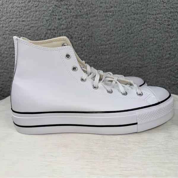 Converse Shoes Womens 12 White Leather Chuck Taylor All Star Platform Sneakers - Image 9