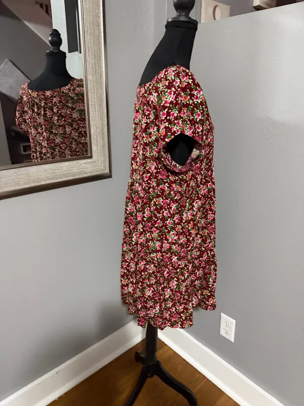 Natural Life floral red rose babydoll cottagecore mini dress medium . - Image 5