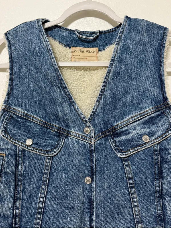 Free People Denim Florence Ranch Vest Size Small Sherpa Fall Winter Western - Image 4