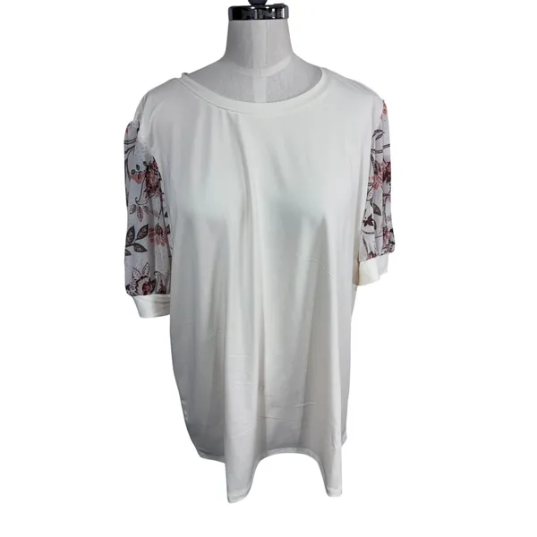 Maurices Women XXL Cream Top‎ Puff Sleeve Floral Boho Blouse - Image 7