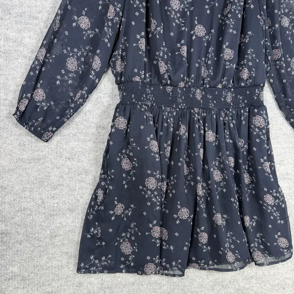 Abercrombie and Fitch Size-XL Mini Dress Floral Stretch Waist Dark Blue - Image 10