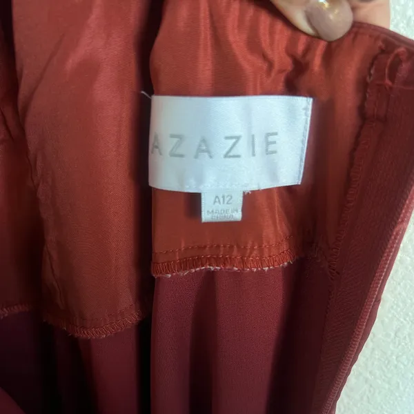 Azazie Bridesmaids Dress Terracotta Flowy Cowl Neckline Side Slit Satin Size 12 - Image 11