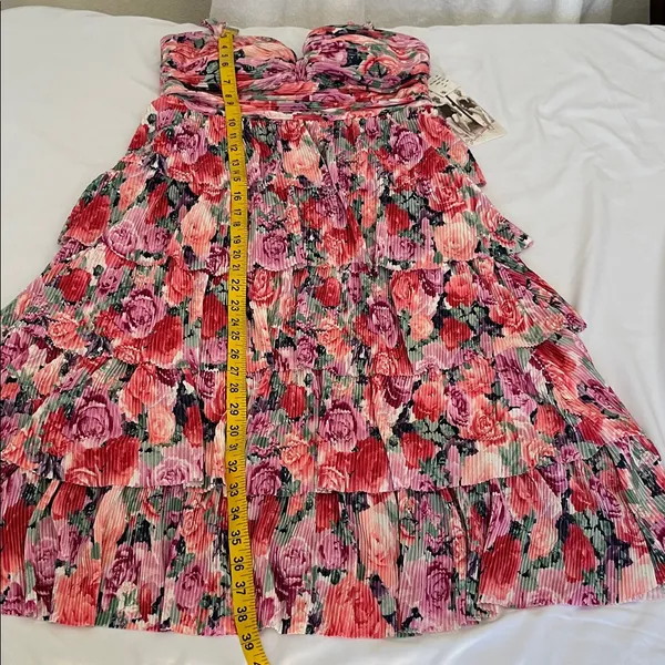 Honey and Rosie Pink Floral Tiered Midi Dress - Image 3