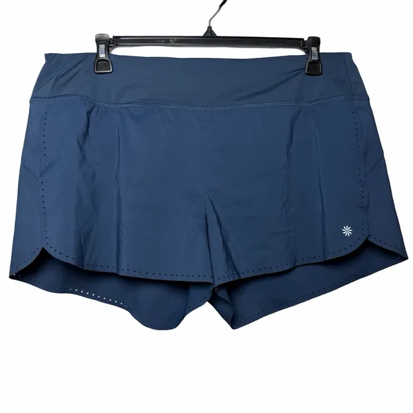 Athleta Ready Set Go Running Shorts Women XL Teal Blue Lined Zip Pocket - Image 2