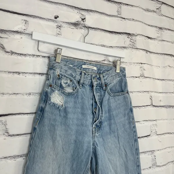 PacSun Ultra High Rise Slim Fit Jeans Light Wash Button Fly Size 23 Distressed - Image 3