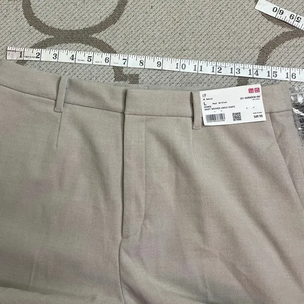 NWT Uniqlo Smart Brushed Herringbone Ankle Trousers Natural Size 30, MSRP $50 - Image 4