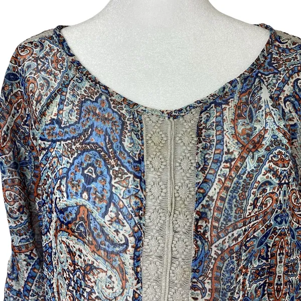 Democracy Size Medium Sheer Blouse Top‎ Lace Balloon Sleeve 20"x22" Lightweight - Image 4