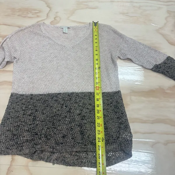 White + Warren Linen Cotton‎ Blend Colorblock Knit V-Neck Sweater Beige Small - Image 7