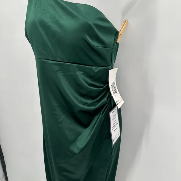 Emerald Sundae Dress One Shoulder Juniors L Green Satin Stretch Party NEW READ - Image 2