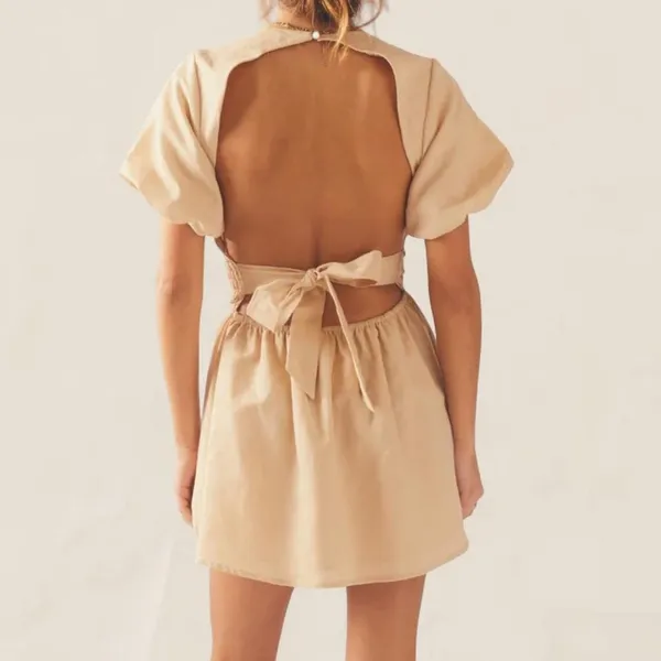 Peppermayo tan Lani Linen open back Mini Dress | babydoll size 2 - Image 2