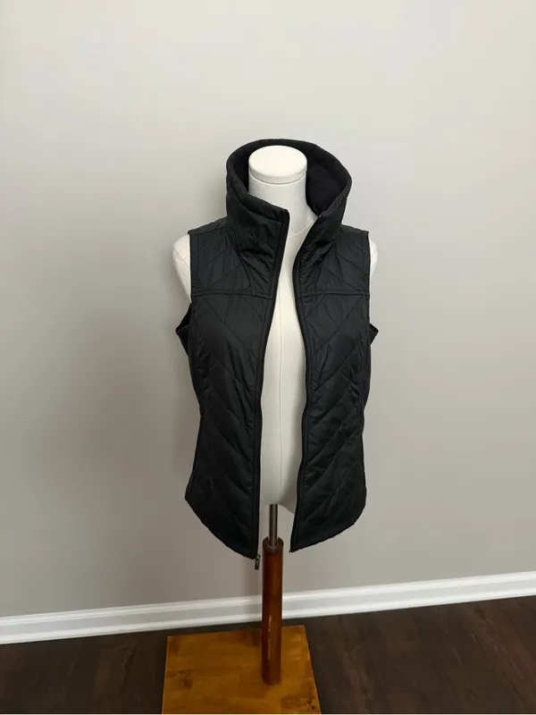 Columbia Vest Full Zip Quilted Lightweight Fleece Panels Mock Neck Layer Black - Image 6