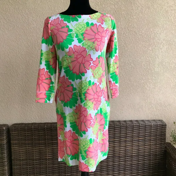 crown & ivy Womens Dress Size XS Pink Green White Sea‎ Turtles Flowers Beach NEW - Image 7