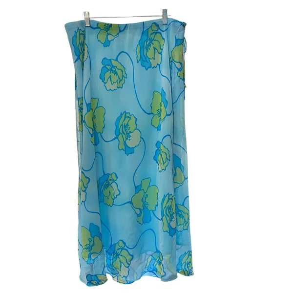 CATO Faux Wrap Midi Skirt Boho Artsy Fairy Chiffon Blue Flowing Floral SZ 18-20 - Image 7