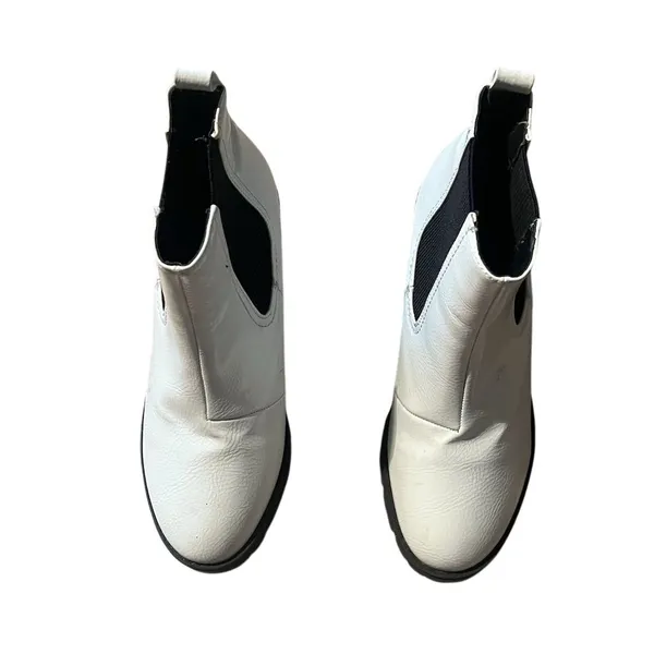 Topshop Women's White Chelsea Boots Size 7.5 Block Heel Fashion - Image 3