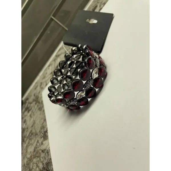 Kohl’s NWT Gunmetal Red Rhinestone Stretchy Stretch Bracelet MSRP $34 -Nice Gift - Image 11