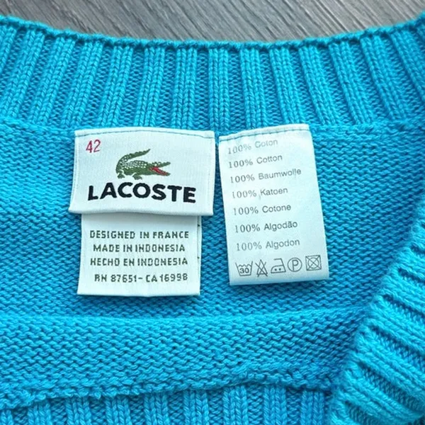 Lacoste Boat Neck Jumper Teal Blue‎ Size 42 US Small EUC Babydoll Fall Autumn - Image 4